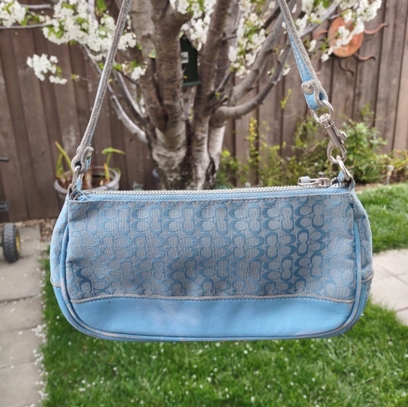 Coach Blue Mini C Signature Demi Canvas and Leather Shoulder Bag - Picture 3 of 11